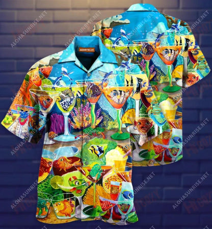 Dr-Ink Like A Fish Cocktail Unisex Hawaiian Shirt Vacation Short Sleeve Best Hawaiian Shirts Hawaiian Shirts For Men, Hawaiian Shirt Gift, Christmas Gift