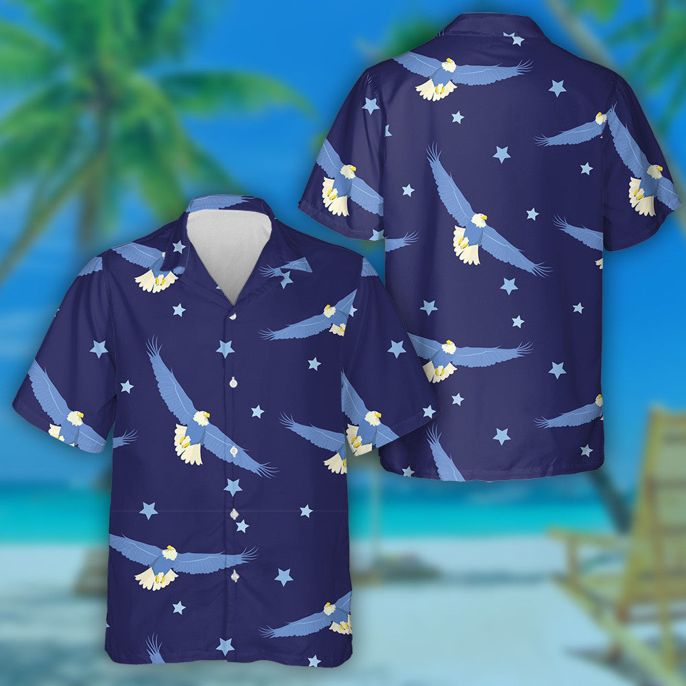 Eagles Soaring In The Night Sky And Stars Hawaiian Shirt, Hawaiian Shirt Gift, Christmas Gift