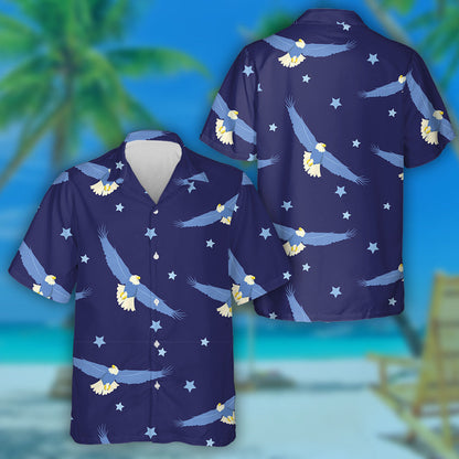 Eagles Soaring In The Night Sky And Stars Hawaiian Shirt, Hawaiian Shirt Gift, Christmas Gift