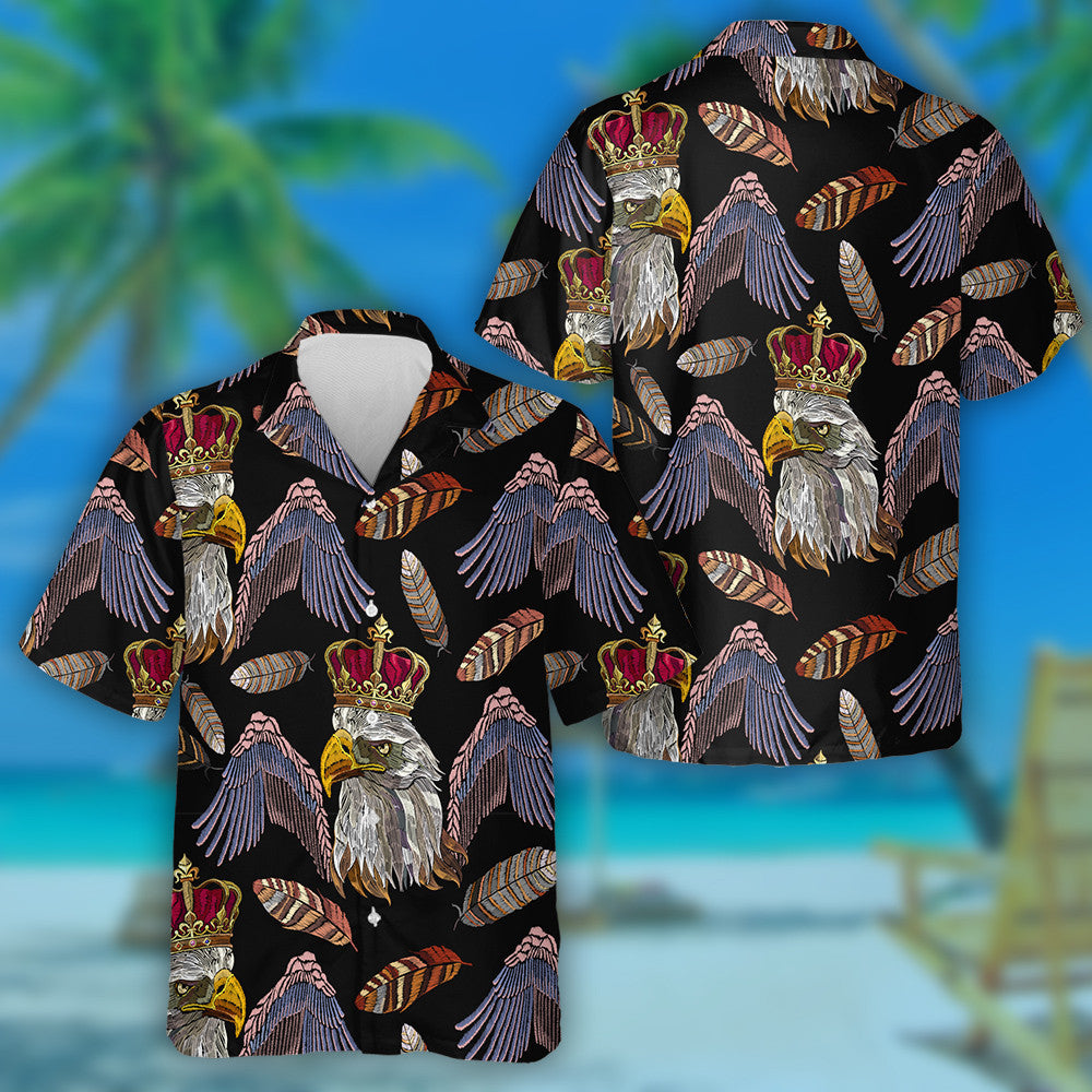 Embroidery Head Eagle Wings And Feather Hawaiian Shirt,Hawaiian Shirt Gift, Christmas Gift