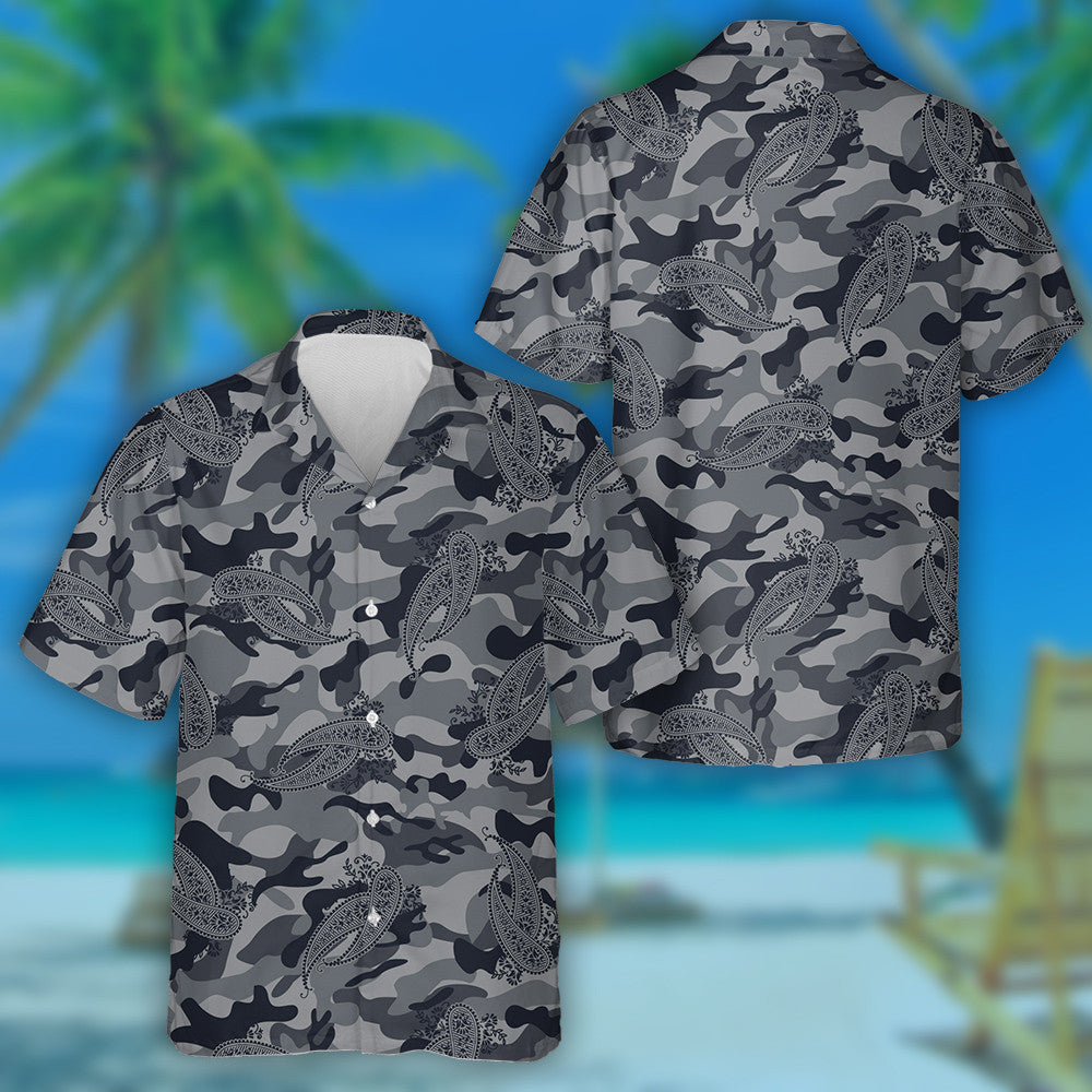 Mandala Paisley Flower Gray Camo Background Pattern Hawaiian Shirt, Hawaiian Shirt Gift, Christmas Gift