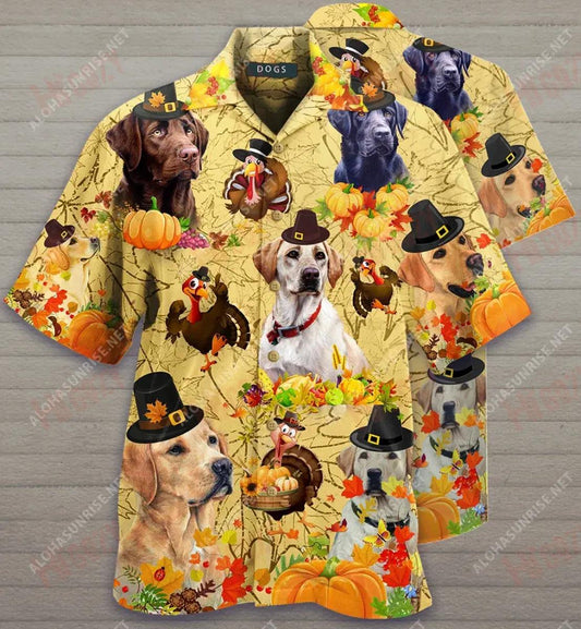 Thanksgiving With Labrador Retriever Short Hawaiian Shirt Summer Hawaiian T Shirts Tropical Shirts For Men Funny Hawaiian Shirts, Hawaiian Shirt Gift, Christmas Gift