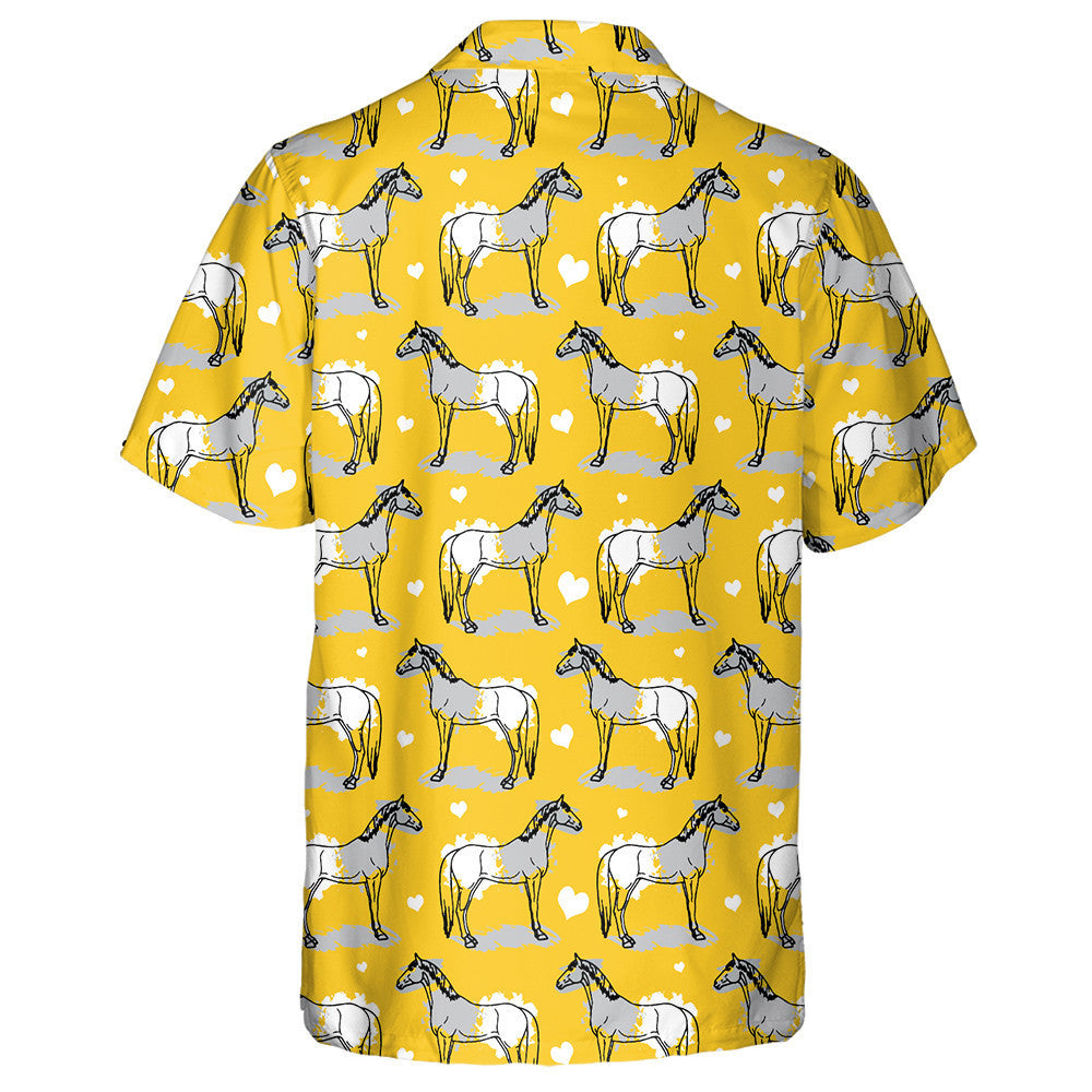 Hand Drawing Horses And Hearts Brush Strokes Hawaiian Shirt, Hawaiian Shirt Gift, Christmas Gift