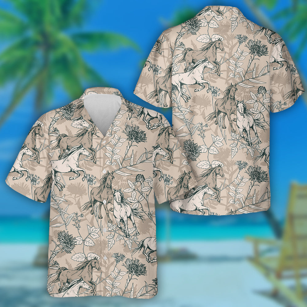 The Running Beautiful Horses And Herbarium Wildflowers Hawaiian Shirt, Hawaiian Shirt Gift, Christmas Gift