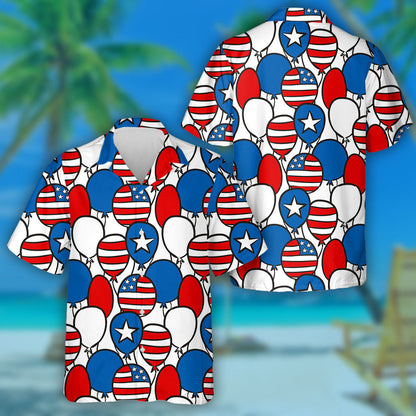 Hand Drawn Patriotic American Flag Balloons Pattern Hawaiian Shirt, Hawaiian Shirt Gift, Christmas Gift