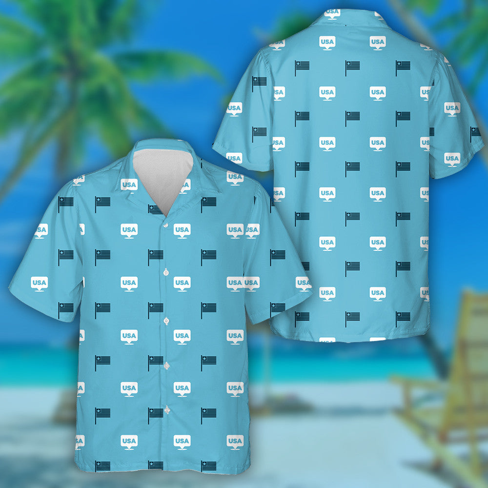 Simple USA Flag Icons On Blue Background Hawaiian Shirt, Hawaiian Shirt Gift, Christmas Gift