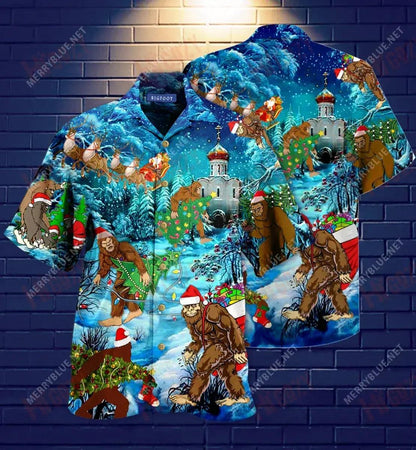 Christmas Bigfoot Short Hawaiian Shirt Summer Tropical Shirts Tropical Shirts For Men Hawaiian Shirt Pattern_Hawaiian Shirt Gift, Christmas Gift