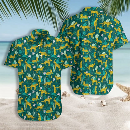 Leopards And Tropical Leaves Pattern Hawaiian Shirt, Hawaiian Shirt Gift, Christmas Gift