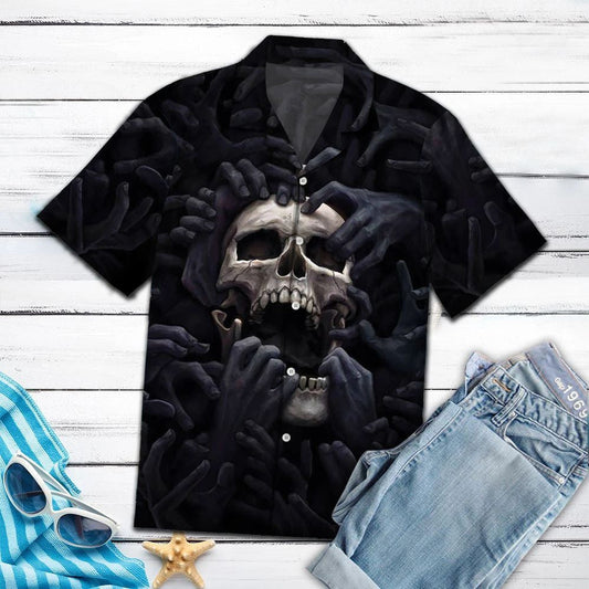 Amazing Hand Cover Skull Day Of The Dead Pattern Hawaiian Shirt, Hawaiian Shirt Gift, Christmas Gift