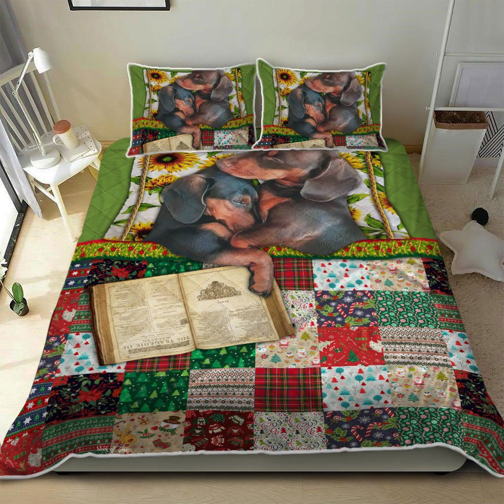 Dachshund Couple Christmas. Dog Lover Quilt Bedding Set Bedroom Set Bedlinen 3D,Bedding Christmas Gift,Bedding Set Christmas