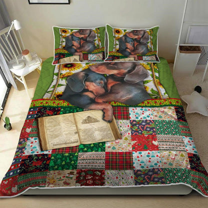 Dachshund Couple Christmas. Dog Lover Quilt Bedding Set Bedroom Set Bedlinen 3D,Bedding Christmas Gift,Bedding Set Christmas