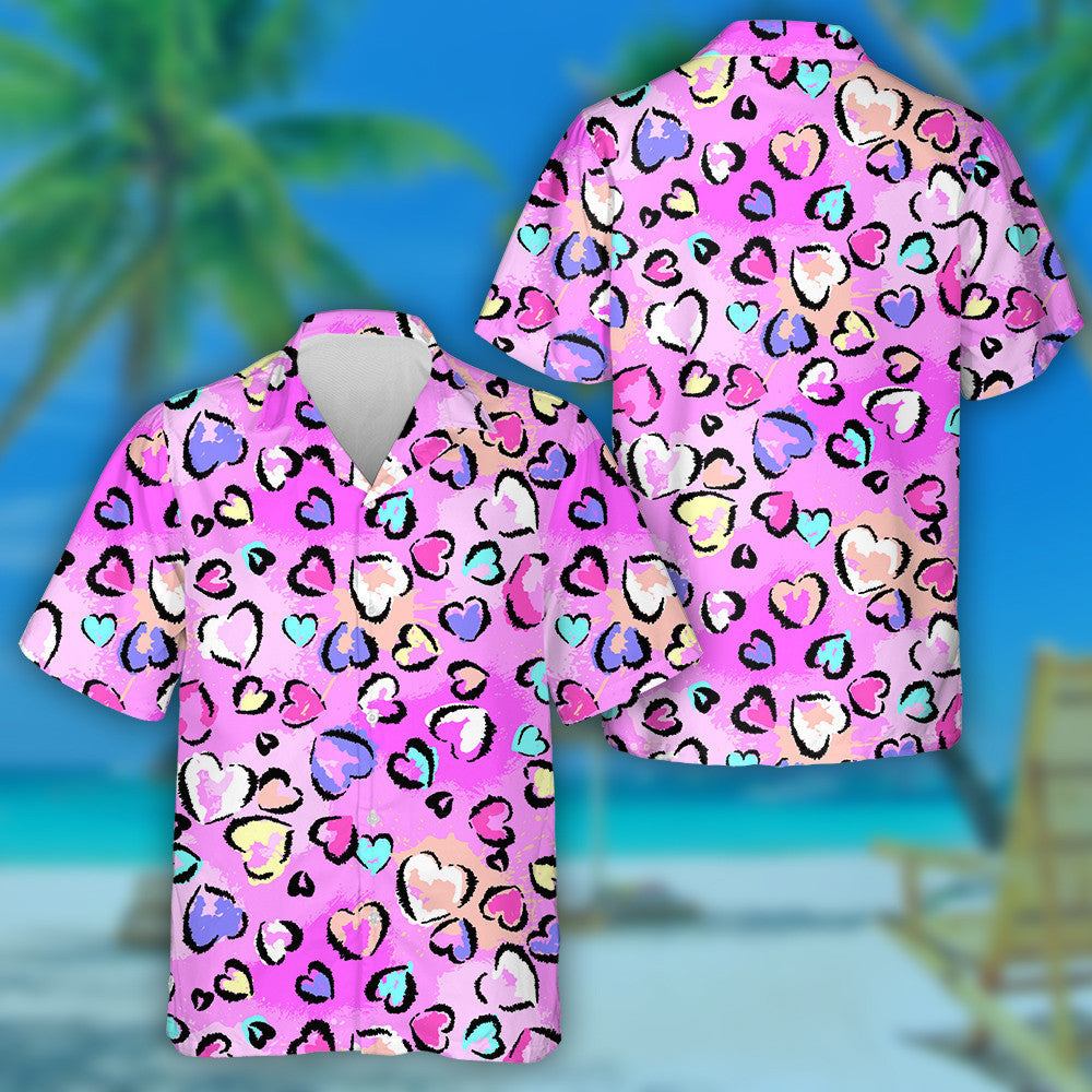 Abstract Leopard With Hearts Elements Grunge Texture Background Hawaiian Shirt, Hawaiian Shirt Gift, Christmas Gift