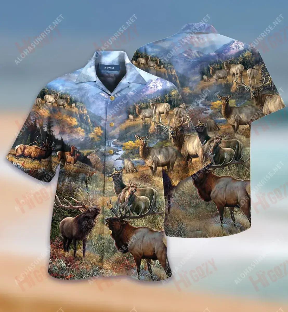 Beautiful Country Elk Short Short Sleeve Shirt Summer Hawaiian T Shirts Custom Hawaiian Shirts Funny Hawaiian Shirts, Hawaiian Shirt Gift, Christmas Gift