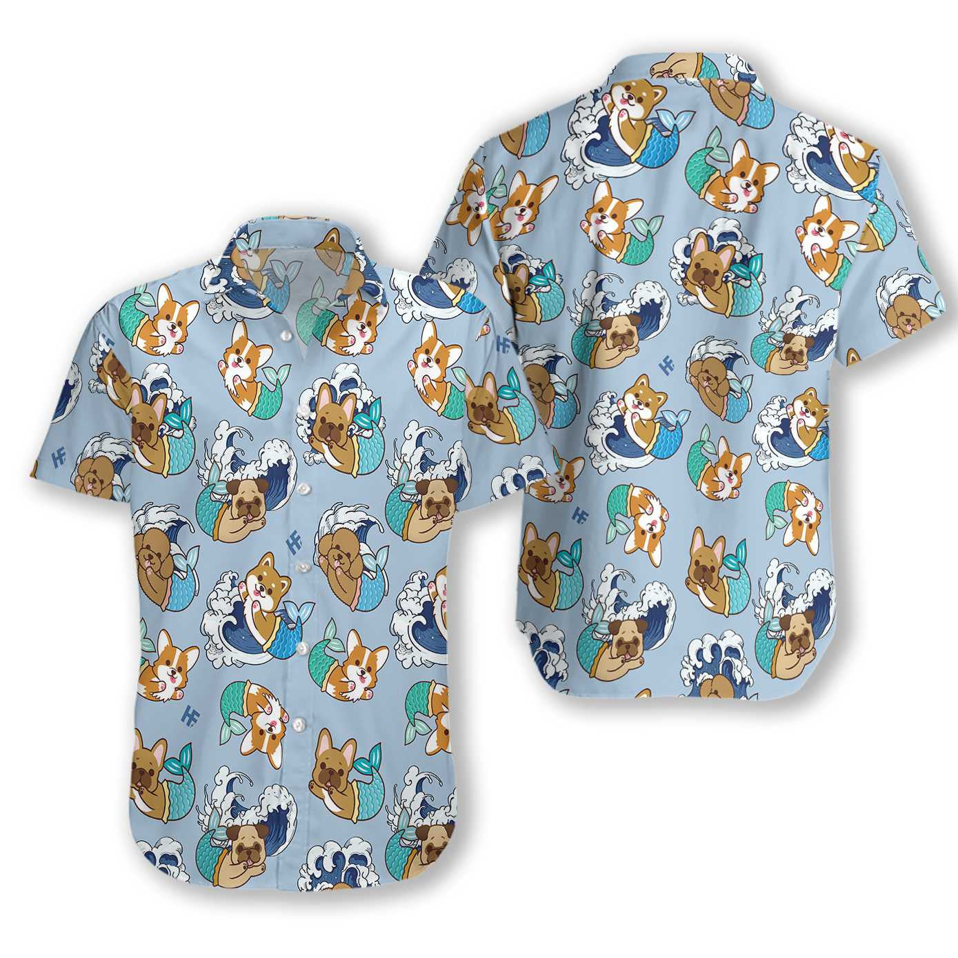 Dog Mermaid And Wave Pattern Blue Design Hawaiian Shirt, Hawaiian Shirt Gift, Christmas Gift