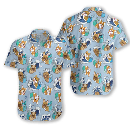 Dog Mermaid And Wave Pattern Blue Design Hawaiian Shirt, Hawaiian Shirt Gift, Christmas Gift