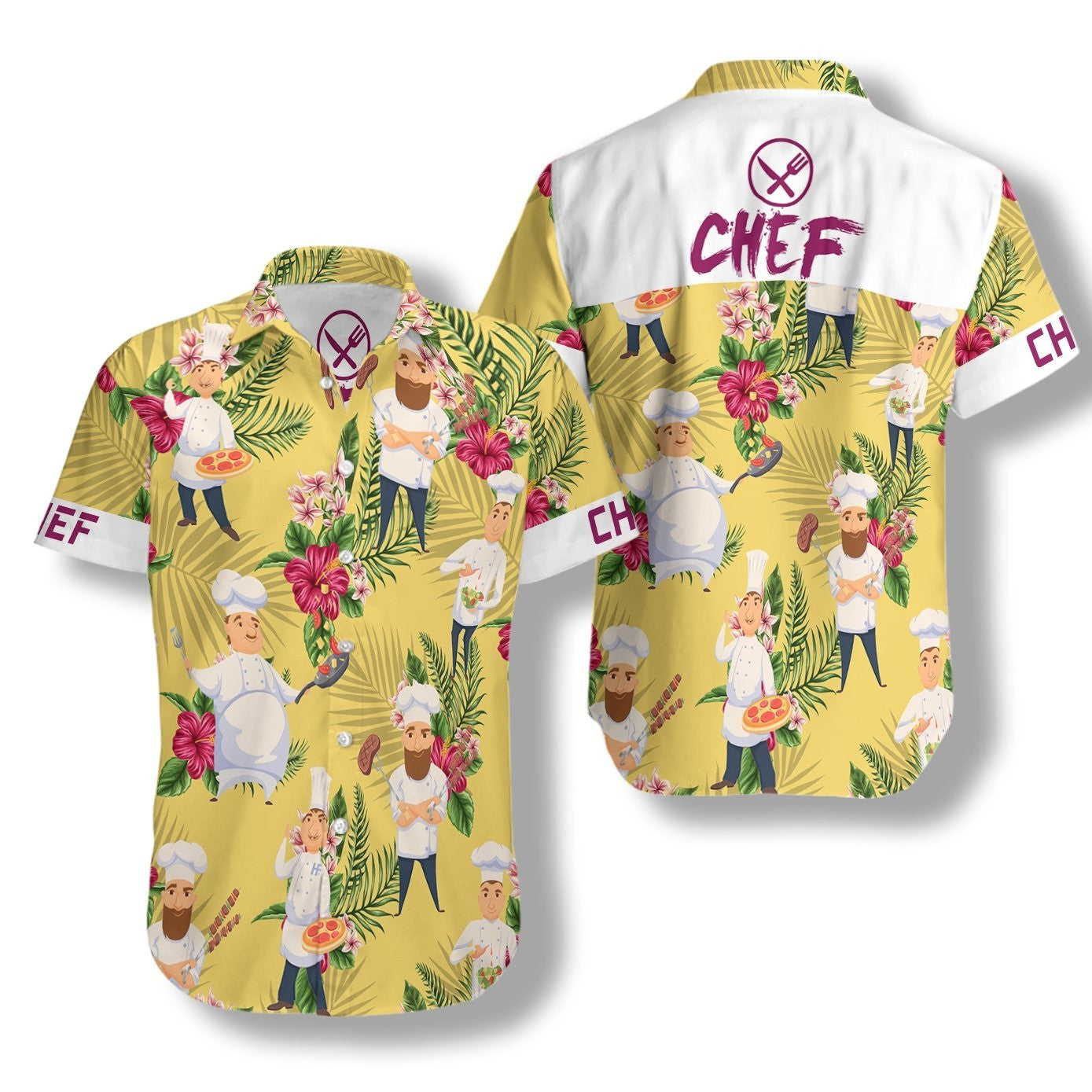 Different Nationalities Chef With Tropical Palm Leaves Design Hawaiian Shirt, Hawaiian Shirt Gift, Christmas Gift