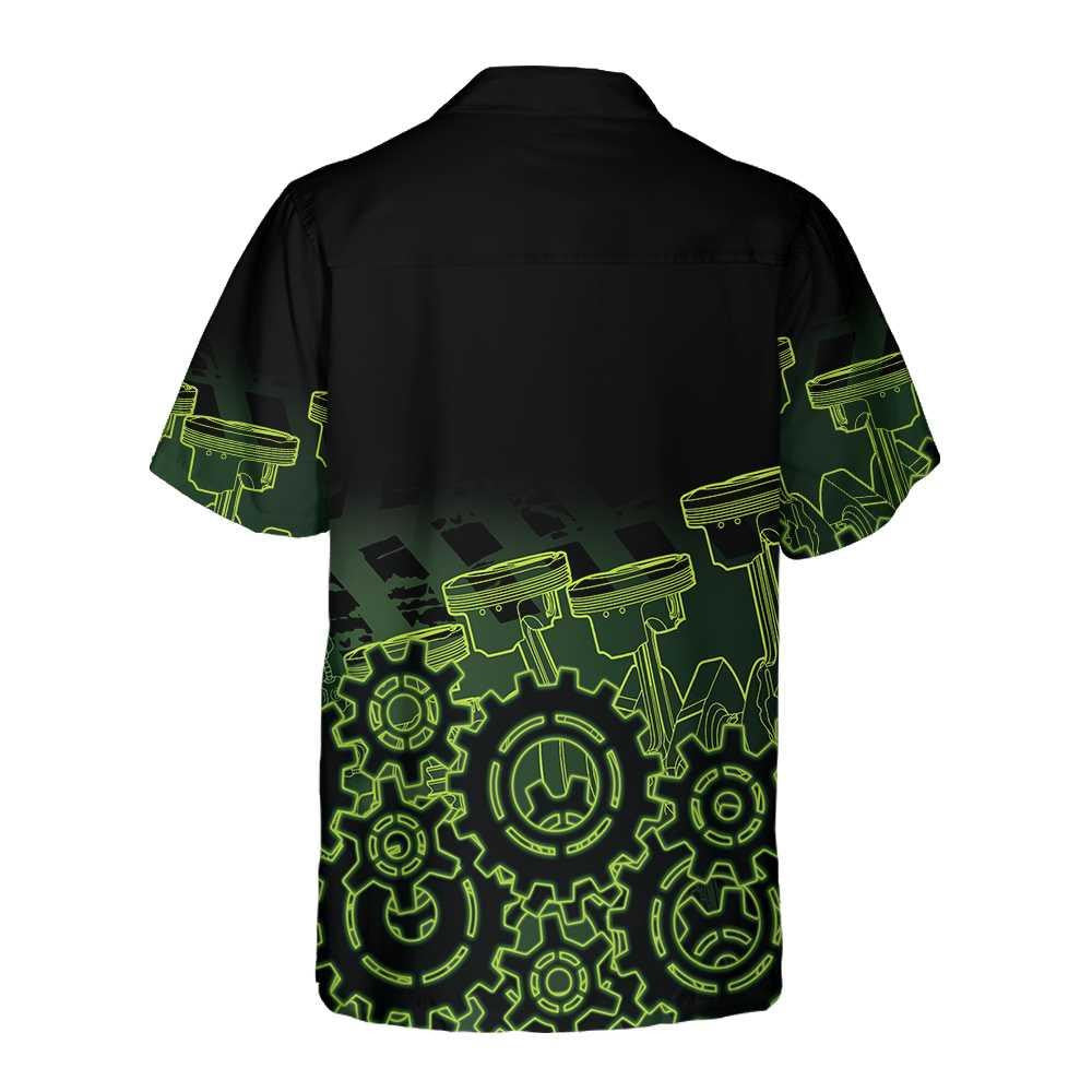 Green Steampunk Gear Mechanic Themed Black Green Design Hawaiian Shirt, Hawaiian Shirt Gift, Christmas Gift