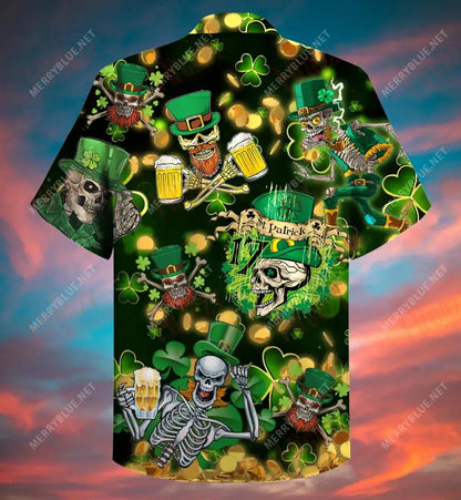 St. Patrick'S Day Skull Short Hawaiian Shirt Vacation Tropical Shirts Hawaiian Crazy Shirts Funny Hawaiian Shirts, Hawaiian Shirt Gift, Christmas Gift