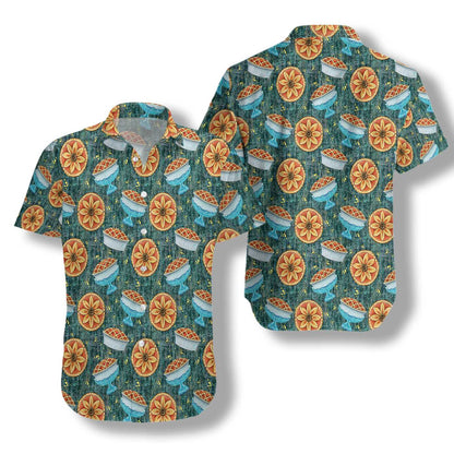 Dark Cyan Background Thanksgiving Autumn Pie Design Hawaiian Shirt, Hawaiian Shirt Gift, Christmas Gift