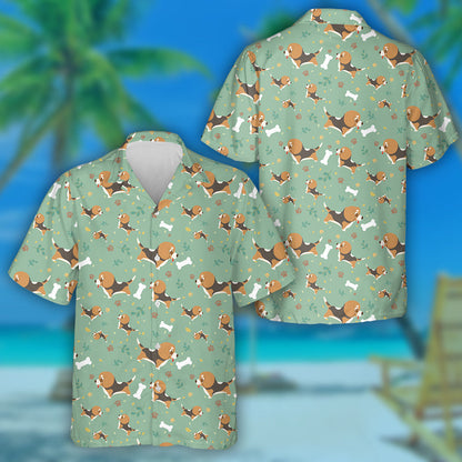 Cartoon Beagle With Paws Leaves And Bones Hawaiian Shirt, Hawaiian Shirt Gift, Christmas Gift