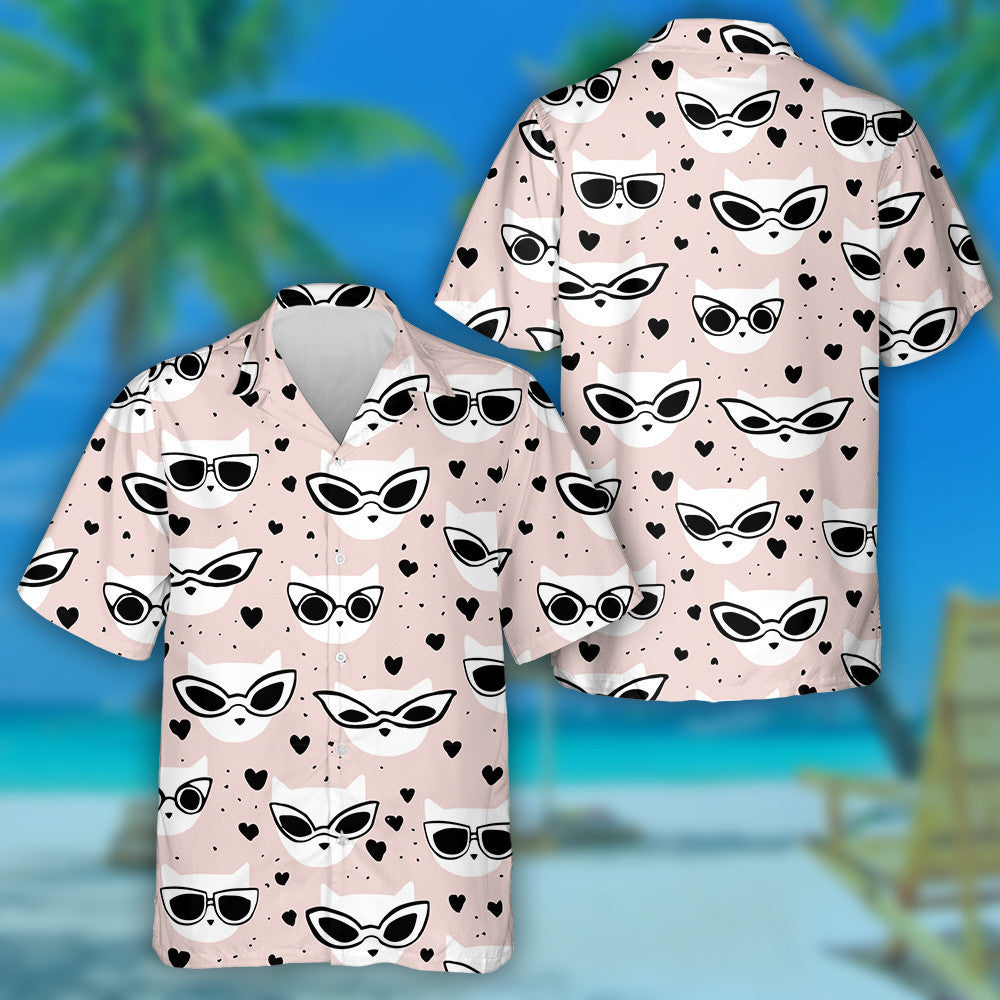 Hand Drawn Doodle Fashion Cats In Glasses Hawaiian Shirt, Hawaiian Shirt Gift, Christmas Gift