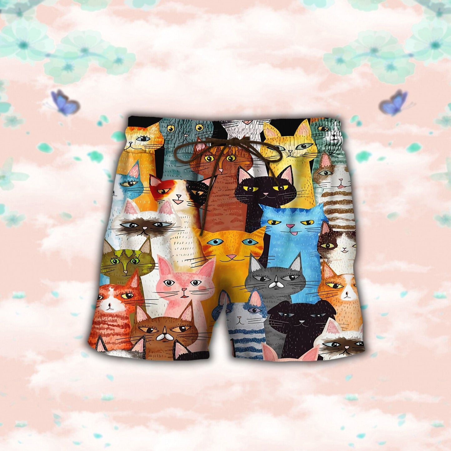 Cat Colorful Tropical Background Design Hawaiian Shirt And Short, Hawaiian Shirt Gift, Christmas Gift