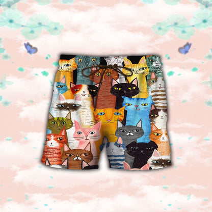 Cat Colorful Tropical Background Design Hawaiian Shirt And Short, Hawaiian Shirt Gift, Christmas Gift