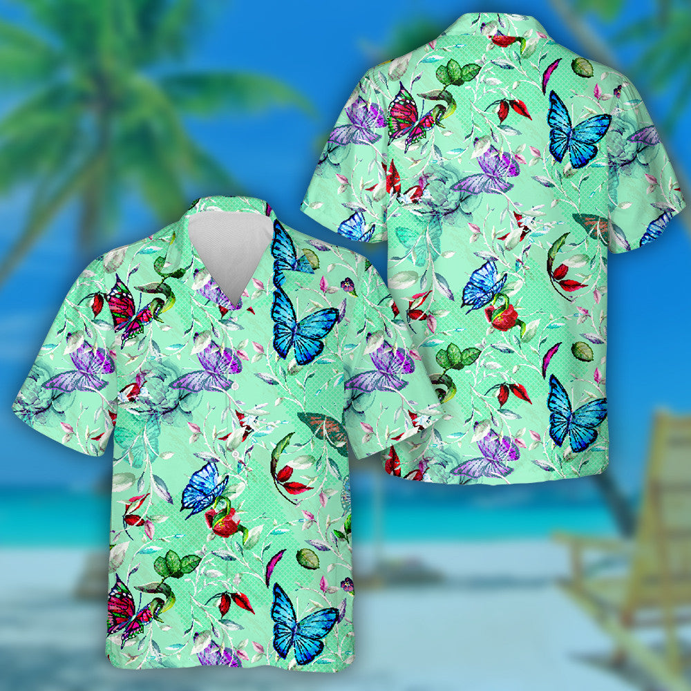 Hand Drawn Peony Flower With Leaf And Butterfly Hawaiian Shirt, Hawaiian Shirt Gift, Christmas Gift