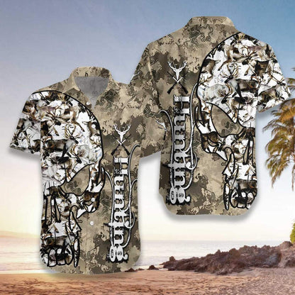 Hunting Camo And Skull Pattern Hawaiian Shirt, Hawaiian Shirt Gift, Christmas Gift
