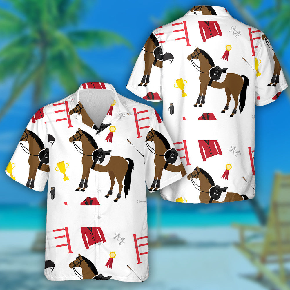 Cartoon Horse Riding Equipment Isolated On White Hawaiian Shirt, Hawaiian Shirt Gift, Christmas Gift