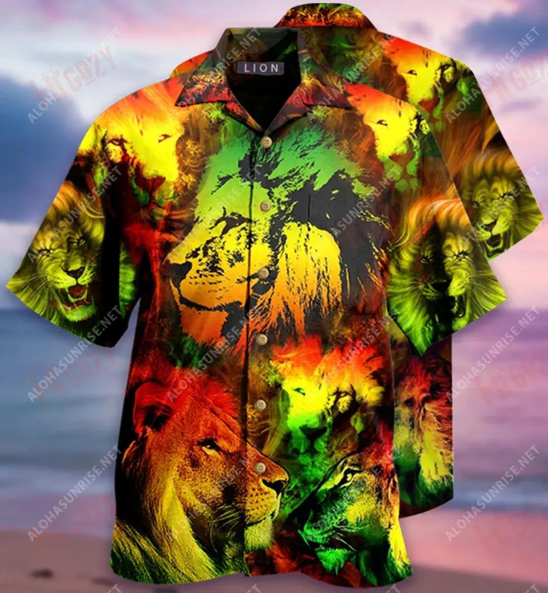 Just Awesome Colorful Lion Short Hawaiian Shirt Summer Hawaiian T Shirts Tactical Hawaiian Shirt Crazy Shirts Hawaii, Hawaiian Shirt Gift, Christmas Gift