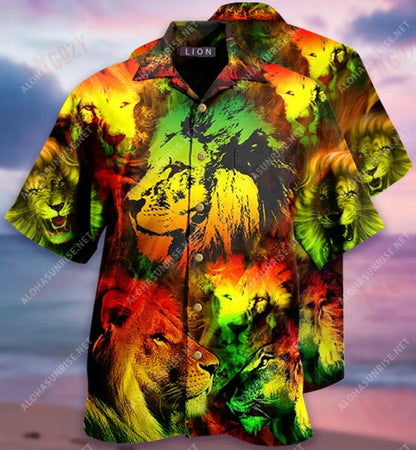Just Awesome Colorful Lion Short Hawaiian Shirt Summer Hawaiian T Shirts Tactical Hawaiian Shirt Crazy Shirts Hawaii, Hawaiian Shirt Gift, Christmas Gift