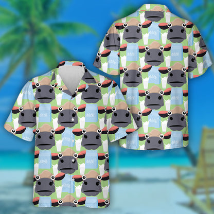 Cartoon Milk And Brown Face Cow Doodle Style Hawaiian Shirt, Hawaiian Shirt Gift, Christmas Gift