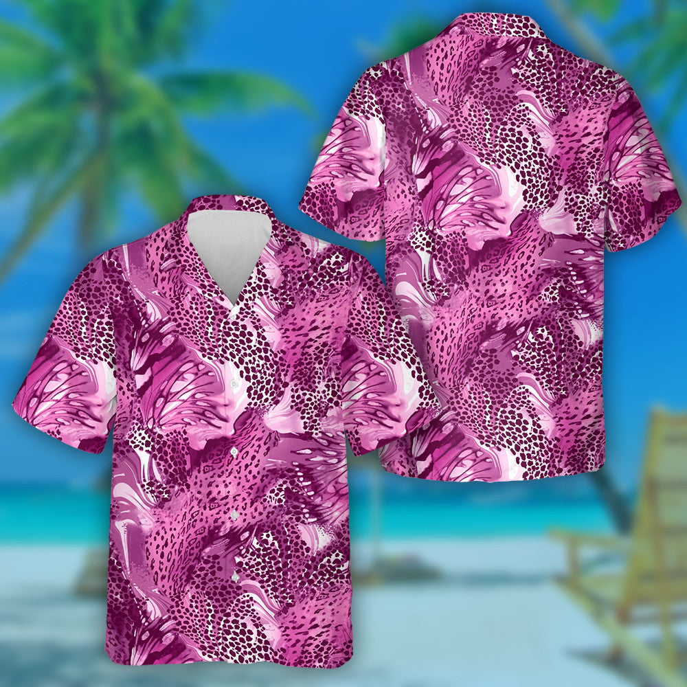 Theme Pink Leopard Butterflies On Dark Hawaiian Shirt,Hawaiian Shirt Gift, Christmas Gift