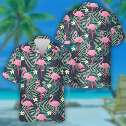 Fashion Flamingo Tropical With Leave And Flowers Hawaiian Shirt, Hawaiian Shirt Gift, Christmas Gift