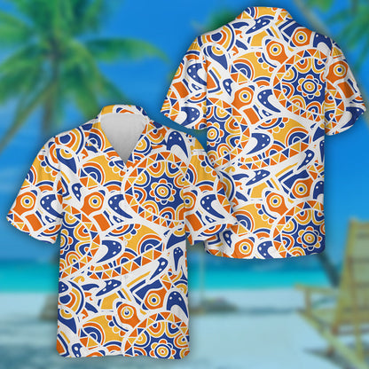 Hand Drawn Blue And Orange Ethnic Ornamental Turtles Hawaiian Shirt, Hawaiian Shirt Gift, Christmas Gift
