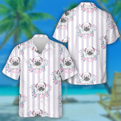 Hello Lovely Bulldog And Pink Flowers Hawaiian Shirt, Hawaiian For Gift