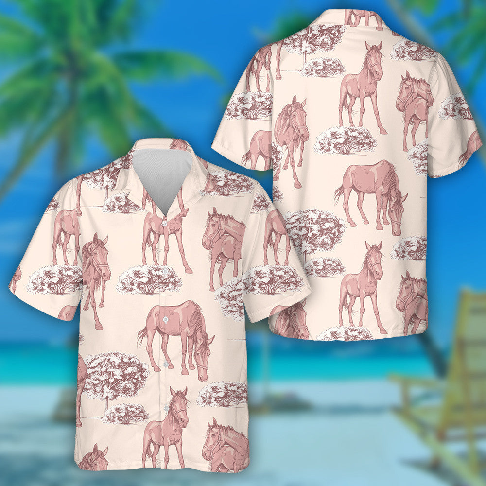 Grazing Beautiful Pink Horses Trees And Bushe Hawaiian Shirt, Hawaiian Shirt Gift, Christmas Gift