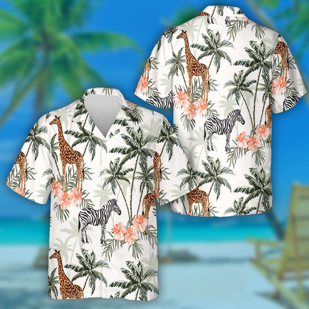 Hand Painting Giraffe And Zebra In Jungle Pattern Hawaiian Shirt, Hawaiian Shirt Gift, Christmas Gift