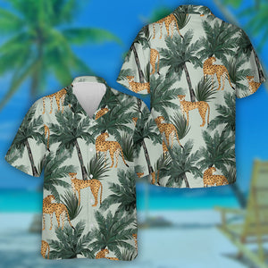 Wild African Jungle Summer Palm Trees And Leopards Hawaiian Shirt, Hawaiian Shirt Gift, Christmas Gift