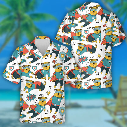 Hero Dog Character In Different Poses Isolated Background Hawaiian Shirt, Hawaiian Shirt Gift, Christmas Gift