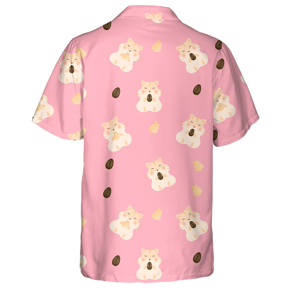 Hamster Eat Butter With Sunflower Seeds On Pink Background Hawaiian Shirt, Hawaiian Shirt Gift, Christmas Gift