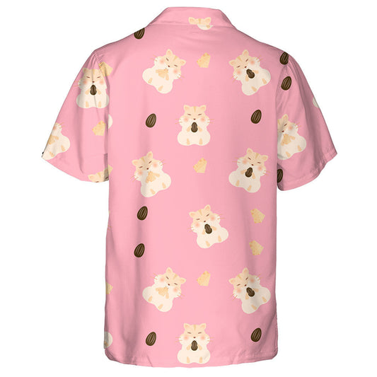 Hamster Eat Butter With Sunflower Seeds On Pink Background Hawaiian Shirt, Hawaiian Shirt Gift, Christmas Gift