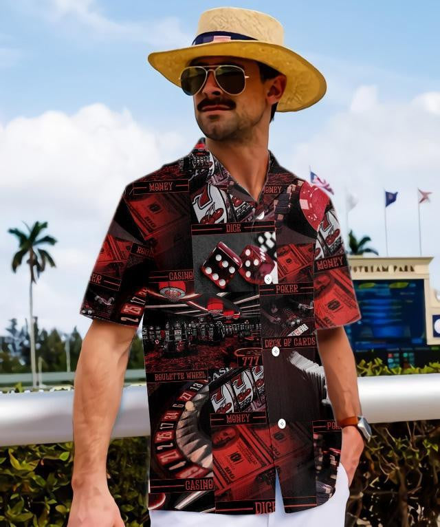 Gambling Maroon And Black Design Hawaiian Shirt, Hawaiian Shirt Gift, Christmas Gift