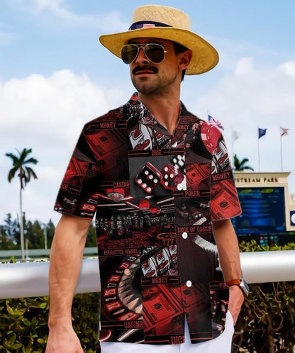 Gambling Maroon And Black Design Hawaiian Shirt, Hawaiian Shirt Gift, Christmas Gift