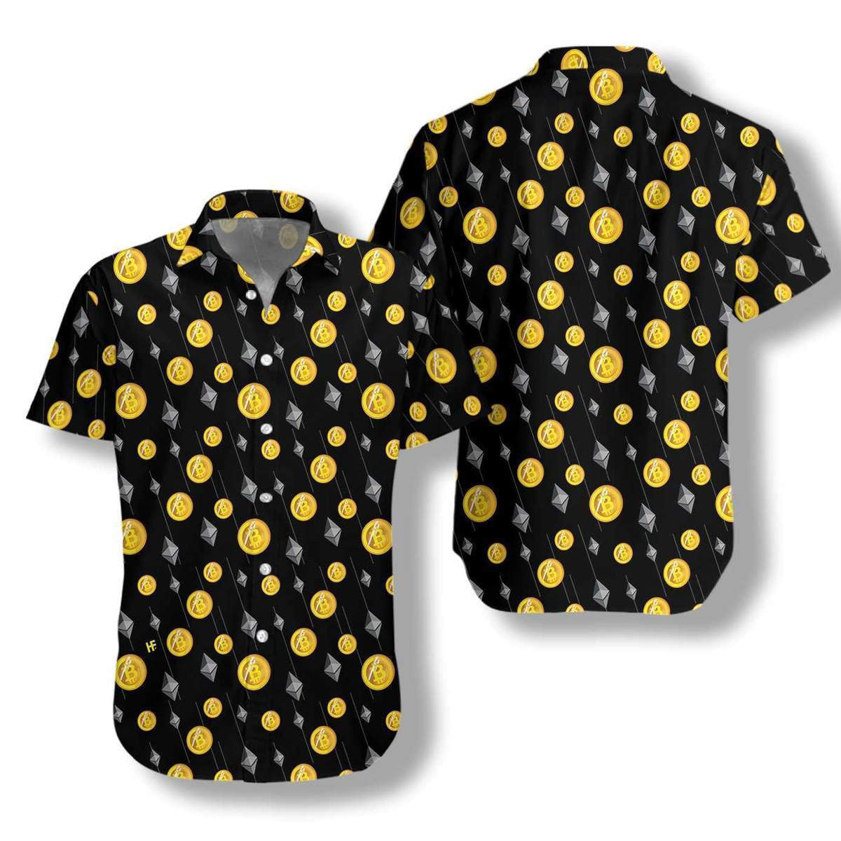 Cryptocurrency Bitcoin And Ethereum Pattern Hawaiian Shirt,Hawaiian Shirt Gift, Christmas Gift