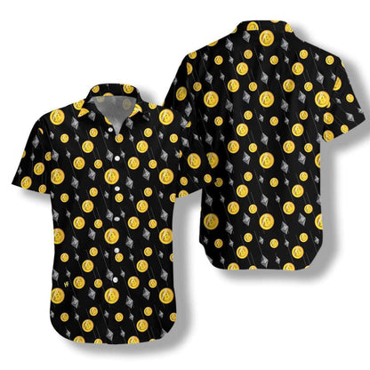 Cryptocurrency Bitcoin And Ethereum Pattern Hawaiian Shirt,Hawaiian Shirt Gift, Christmas Gift