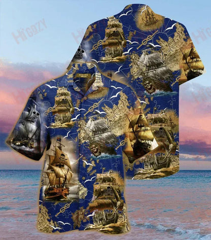 Amazing Pirate Ship Hawaiian Shirt Ocean Short Sleeve Best Hawaiian Shirts Hawaiian Shirts For Women, Hawaiian Shirt Gift, Christmas Gift