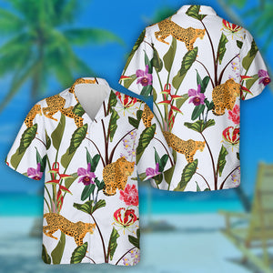 Wild Animals Leopard And Tropical Natural Green Plant Hawaiian Shirt, Hawaiian Shirt Gift, Christmas Gift