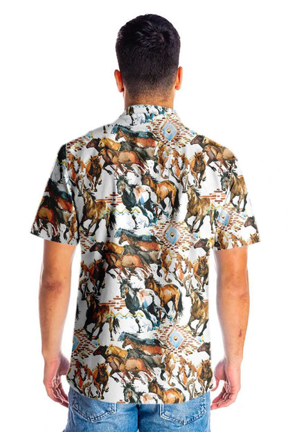 Cool Running Wild Horse With Tribal Texture Hawaiian Shirt, Hawaiian Shirt Gift, Christmas Gift